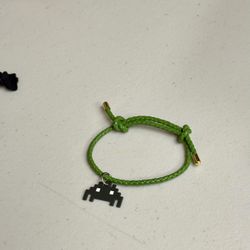 Green Braided Kids Bracelet with Space Invader Charm