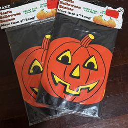 Vintage Happy Halloween Jack-o-lantern Pumpkin Banner Signs Set Of 2