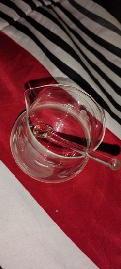 Vintage Etched Glass Pitcher and Spoon Set - Leaves Pattern