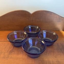Set of 4 Cobalt Blue Glass 6 Ounce Custard Cups 4” x 2”