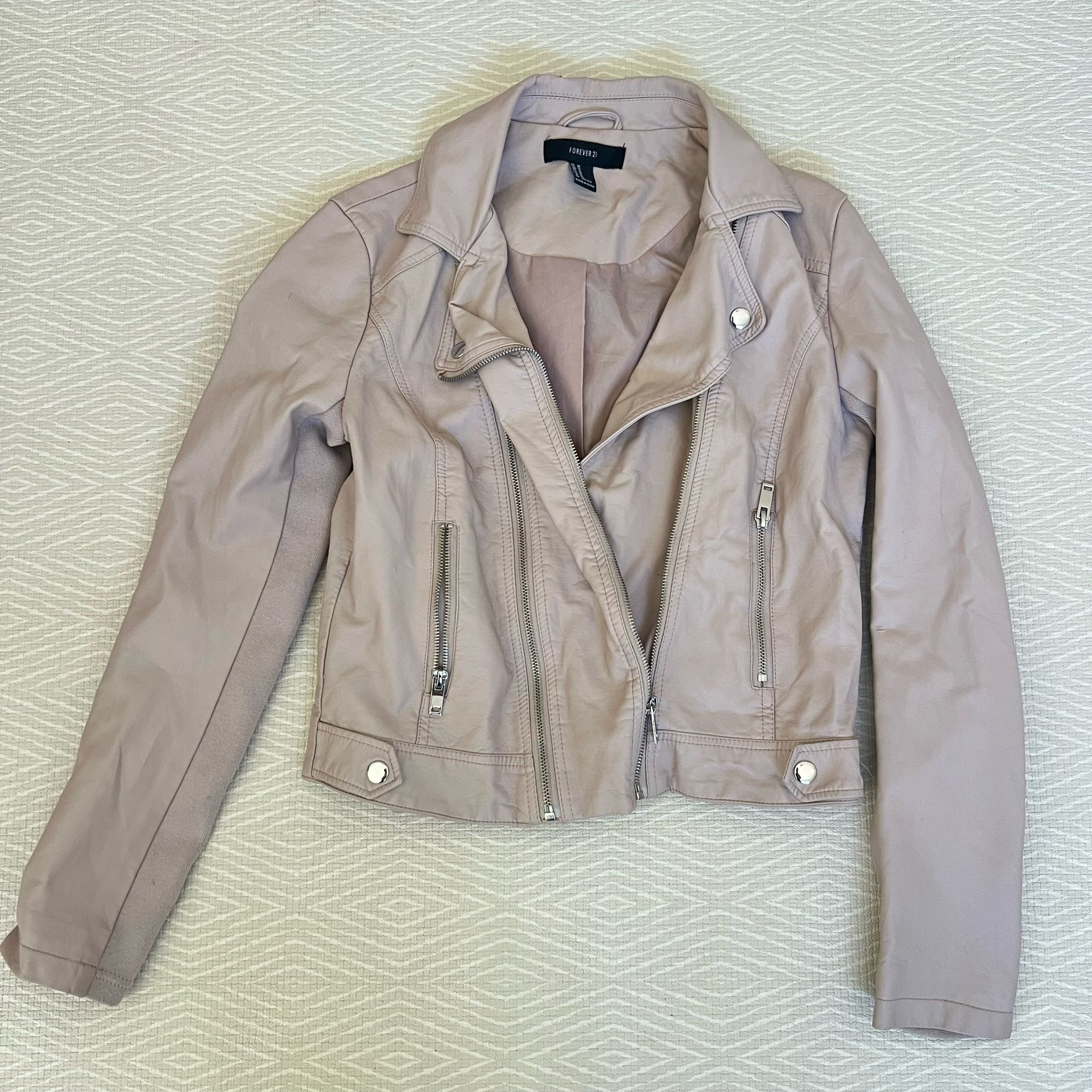 Blush Pink Faux Leather Moto Jacket (Size M)
