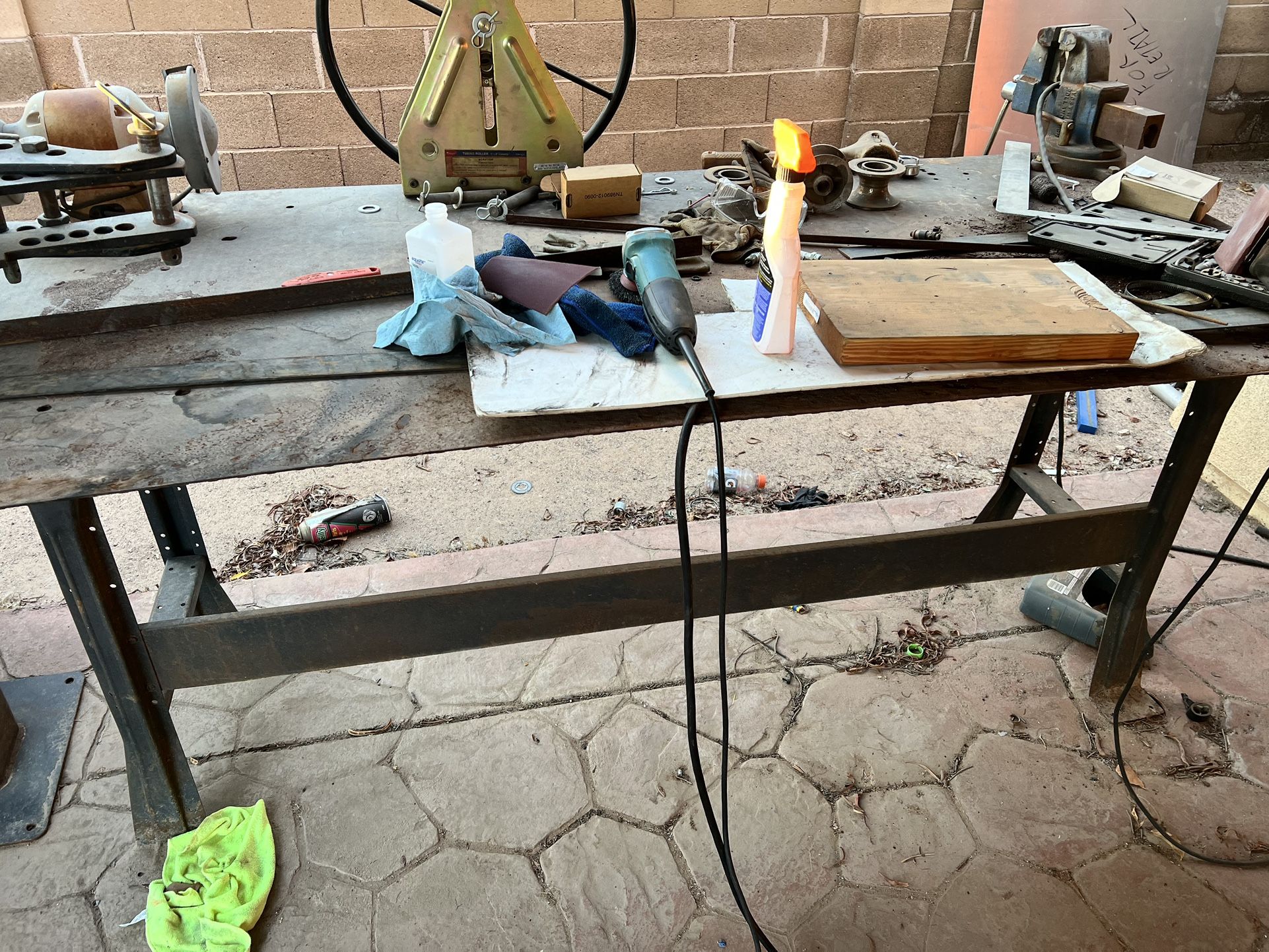 All Metal Table With Bench Grinder Attached