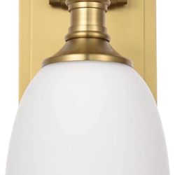 Wall Sconce Light, Vintage Sconces Wall Lighting in Aged Brass, 1 Light Bathroom Vanity Lighting with Opal Glass Shade, Wall Light for Bedroom Bathroo