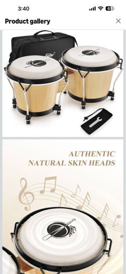 Eastar Bongo Drums 6” and 7” Wood Percussion Instrument Bongos for Kids Adults Beginners Natural Finish, EBO-1