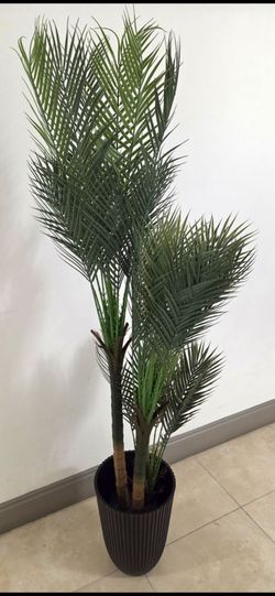 60" Faux Areca Palm in a 14" (Tall) Black Ribbed Planter @ Lasting Creations