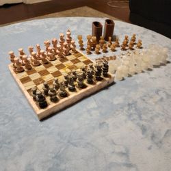 Custome Stone Chess Board Set With Two Full Sets Of Stone Pieces 