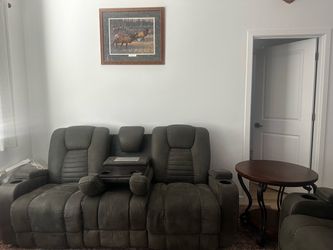 Gray Reclining Loveseat with Console