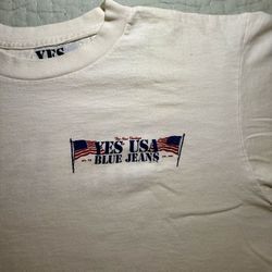 Vintage 1990’s Men’s T-shirt, Yes USA Blue Jeans, 100% Cotton, White, Size Large