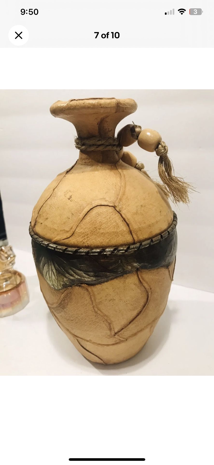 Set Of Two Vintage Leather Wrapped Vases Vintage Farmhouse Rustic Vases 11”,9”. Beautiful and stunning pair of rustic vases, leather wrapped with met