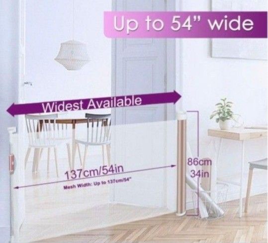 Retractable Baby/Dog Gate for Stairs/Doorway 51" Wide~35" Tall ~ NEW