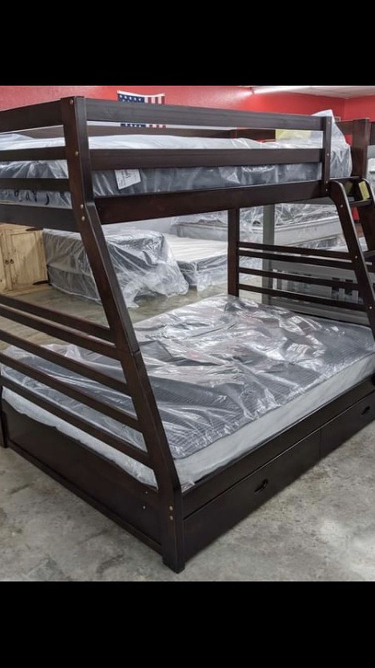 Twin Over Full Oak Wooden Bunk Bed Set ONLY $789!! $39 Down, Fast And Easy Approvals!