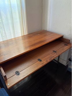 West Elm Walnut Desk / Console Table – Hidden Storage – Mid Century Modern