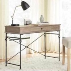 NEW 42-in Metal & Brown Wood Pine Writing Desk (30” H x 42” W x 18” D)