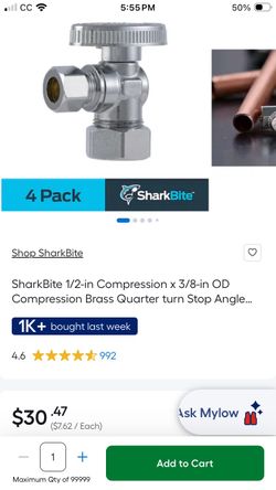 SharkBite Angle Stop Quarter Turn Pack of 4