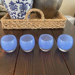 4 Vintage Blue Candle Holders Hand Made In Poland