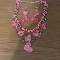 Two Piece (Earrings And Necklace) Heart Set