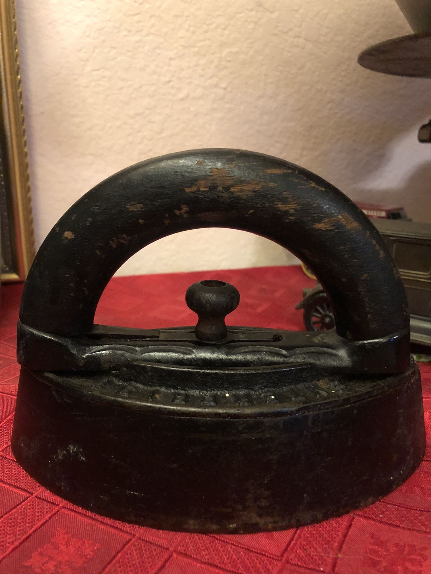 late1800s. Antique Enterprise Cast Iron Sad Iron with Wood Handle