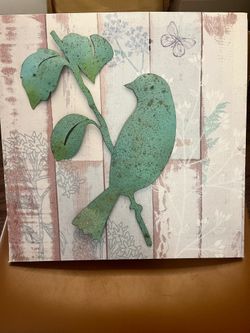 Metal Bird Canvas Wall Hanging