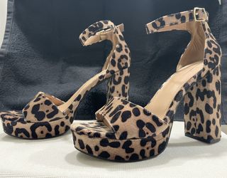 Leopard Print Chunky Heel Sandals