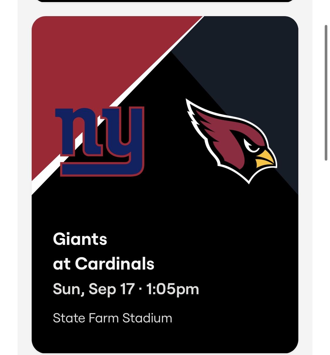AZ Cardinals vs NY Giants - (9/17/23), Price Per Ticket