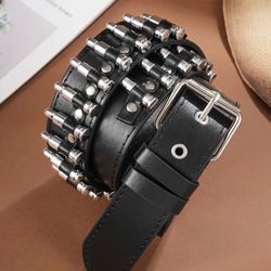 Black Leather Belt with Bullet Studs