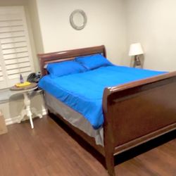Queen Solid Wood Sleigh Bed Frame – Real Wood – Moving Sale