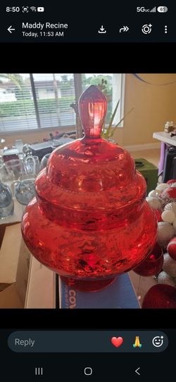 Red Glass Covered Candy Jar