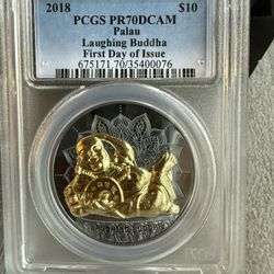 2018 2oz PCGS PR70DCAM PALAU LAUGHING BUDDHA BLACK PROOF SILVER COIN 