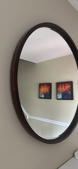 Oval Wall Mirror with Dark Wood Frame
