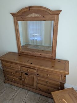 Pine Wood Dresser with Mirror