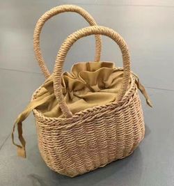 Durable paper rattan soft drawstring lining roomy space summer beach trip picnic pool party resort casual bohemian style
