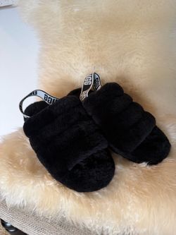 UGG Fluff Yeah Black Shearling Slingback Slippers – Women’s Size 10