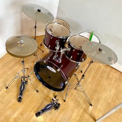 SP Sound Percussion Adult Complete Drum Set 22 12 13 16 14” Candy Apple Red New Quiet Cymbals sticks key $335 cash in Ontario 91762