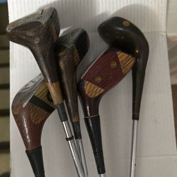 5 Vintage Wooden Golf Clubs