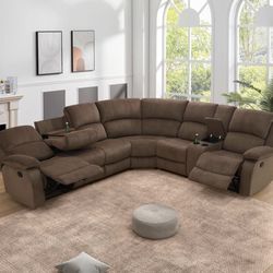Brown Microfiber Fully Reclining Sectional Couch 