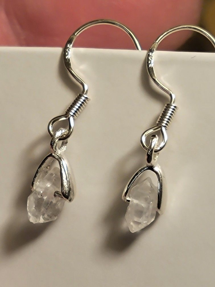 Herkimer Diamond Crystal Earrings (925 Sterling Silver)