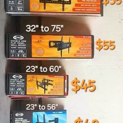 TV Wall mounts starting at $20 and up Brand New in Box Different Sizes and Models Available  The Price Is Depending on The Size Of The Mount And the T
