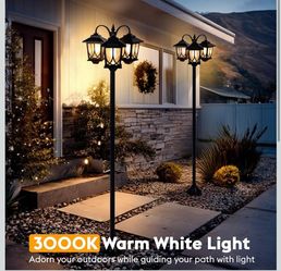 Outdoor Post Lamp 3-Head Black Lantern Style