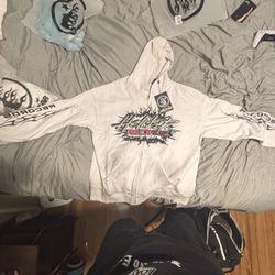 Hellstar Records Glitter Zip-Up hoodie ‘white’