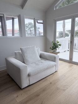 Living Spaces Paloma Cotton White Beige Fabric 58" Oversized Chair Couch