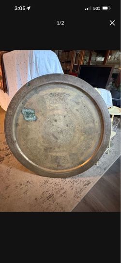 Large Antique Brass Engraved Tray