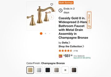 Cassidy New Cassidy Gold  8 inch Bathroom Faucet Widespread 2 Handle in Champagne