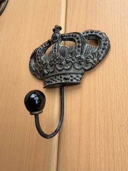New Cast Iron Crown Wall Hook with Black Ball Tip (6” x 6”)