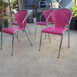 Mid Century Modern Pink Metal Chairs Set of 4