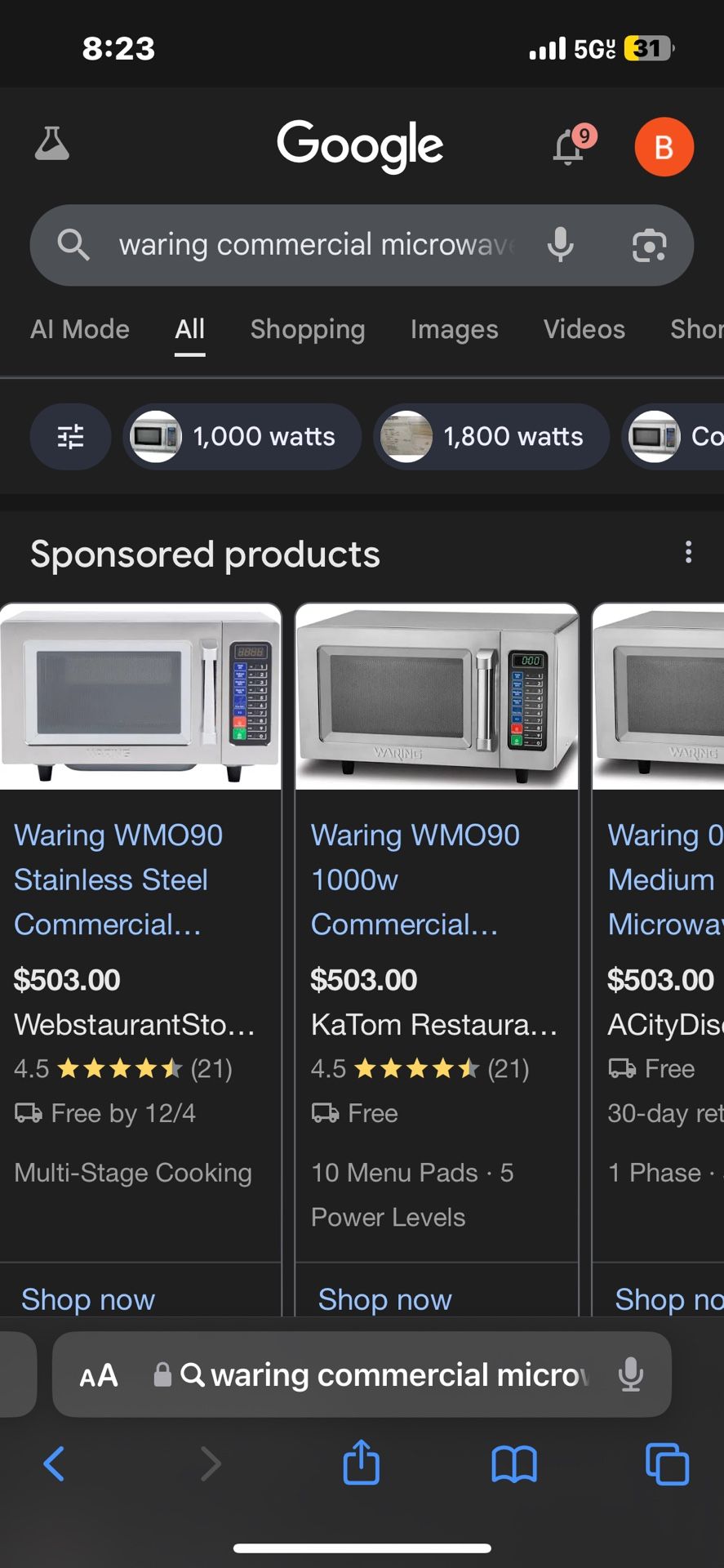 Waring WM090 Medium-Duty .9 Cubic Foot Microwave Oven