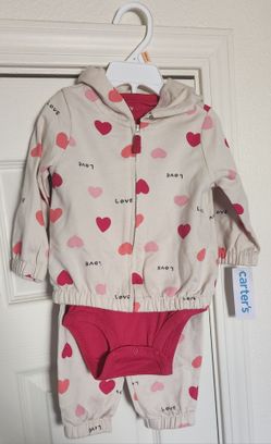 Brand new Carters baby girl 3 pc set with red / pink hearts