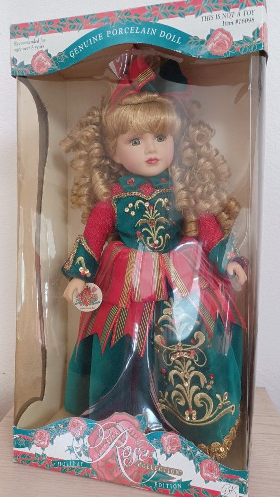 Victorian Rose Collection 1998 Porcelain Doll New in Box. 18"