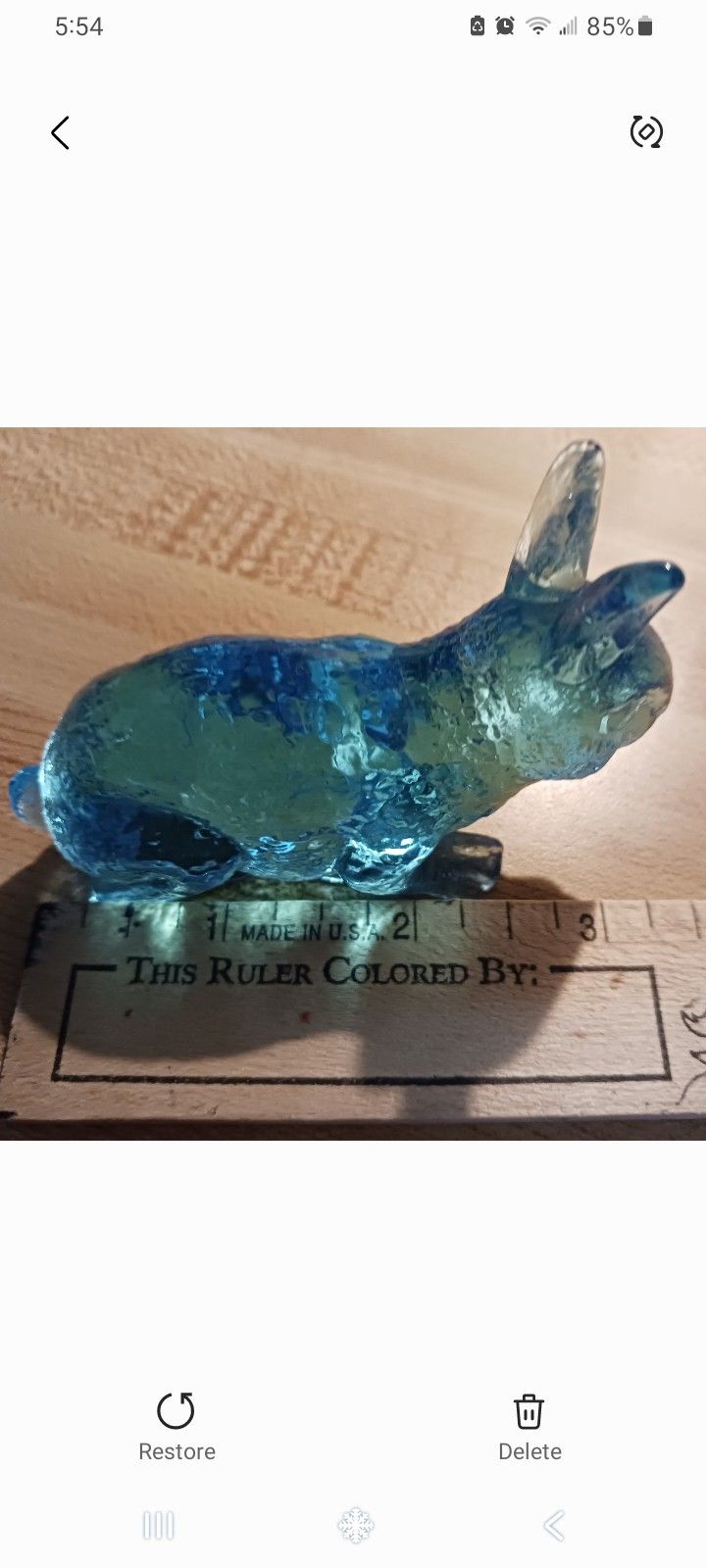 VINTAGE MOSSER FROSTED BLUE GLASS RABBIT MADE IN CAMBRIDGE, OH SEE PIC #3 FOR "FROSTED" EXAMPLE