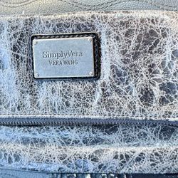 Simply Vera Vera Wang Gray/Black Faux Leather Foldover Wristlet Purse Clutch Zip & Snap 