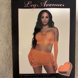 2PC strappy lace mesh tube dress & gloves